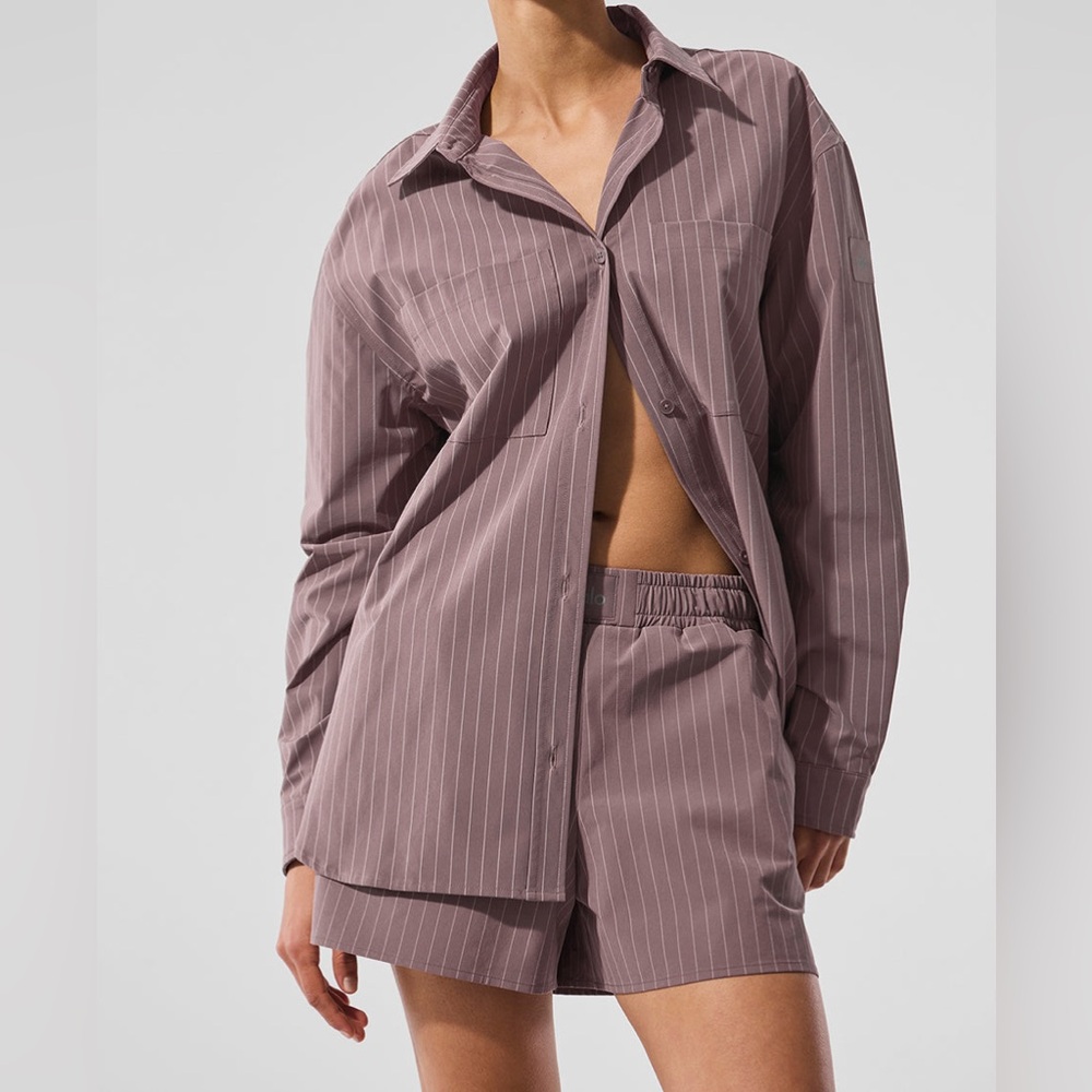 Alo pinstripe short & button down set